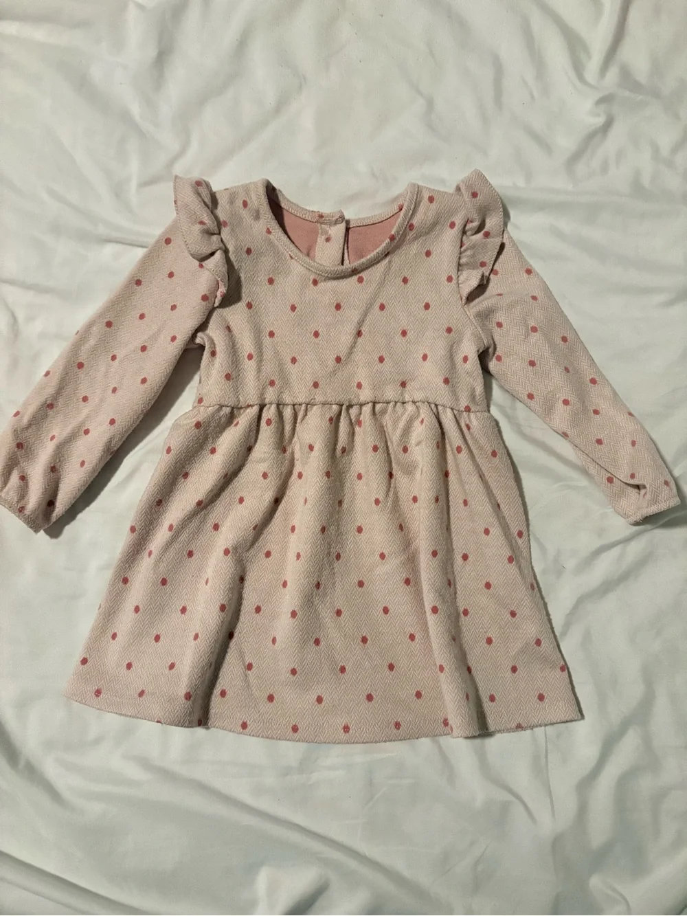 Girls' Light Pink Polka Dot Long Sleeve Casual Dress